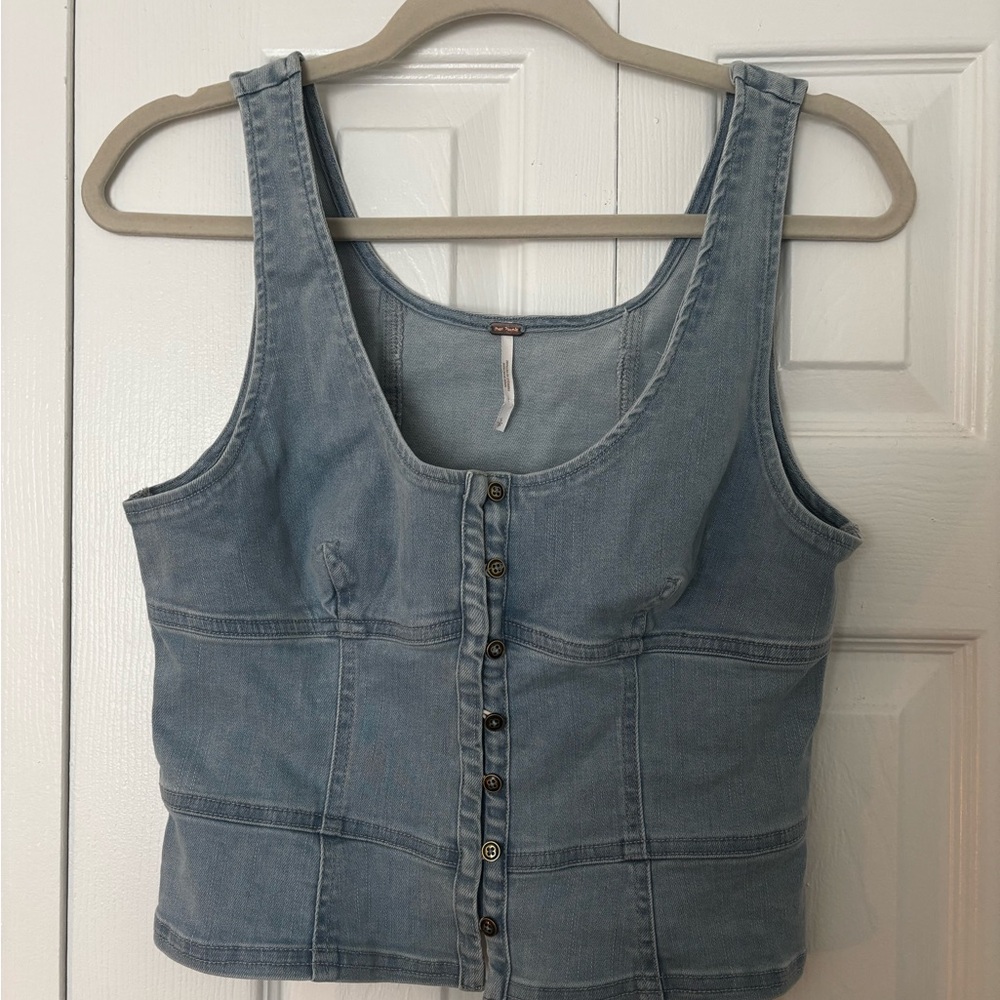 Free People Blue Denim Tank Top
